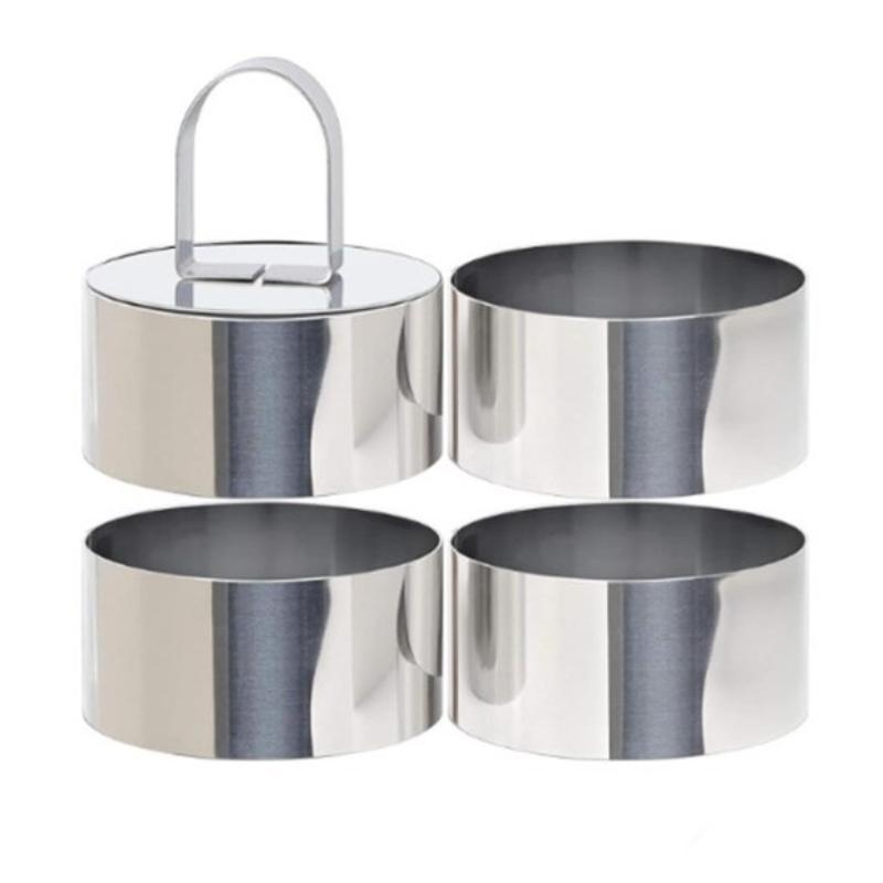 Stainless Steel Mousse Cake Ring Molds with Press Plate 1/4 Pcs Multi Shapes for Commercial Bakery Dessert Making