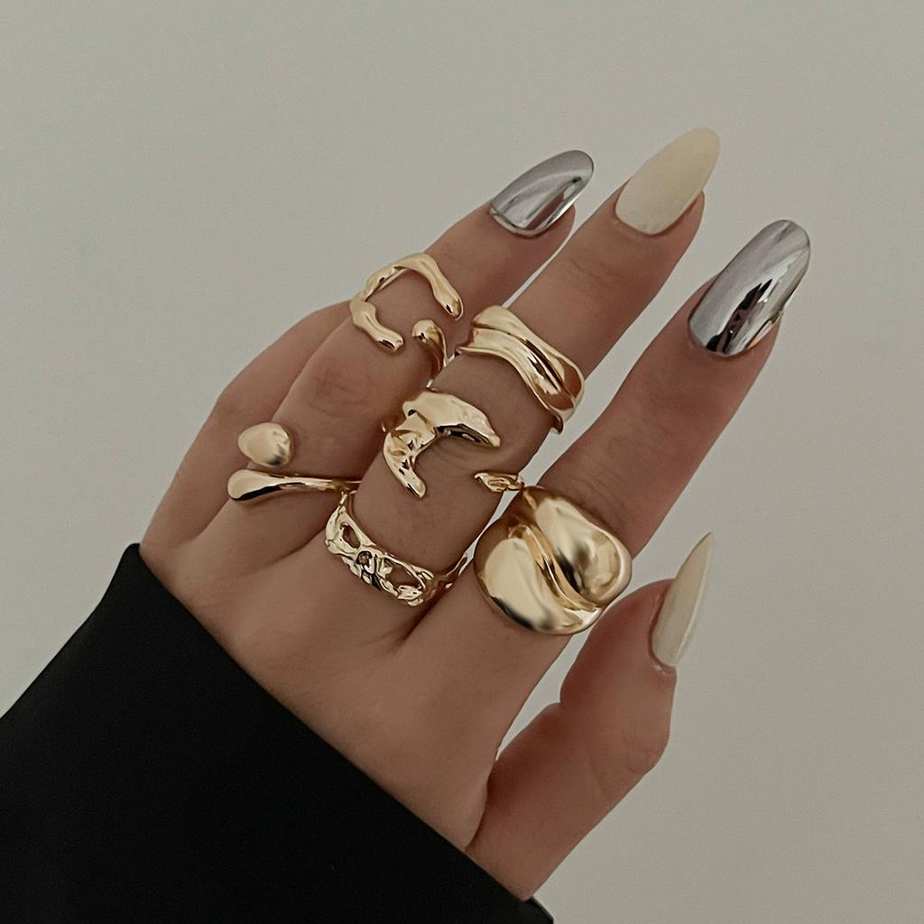 6Pcs/set Vintage Irregular Rings Set Geometric Metal Gold Silver Color Open Ring for Girls Women Men Goth Punk Couple Jewelry