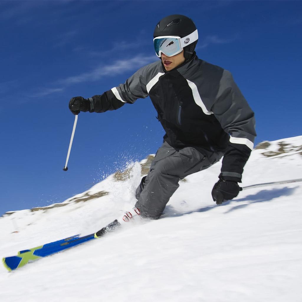 Findway Ski & Snowboard Goggles for Adults, OTG, Anti-Fog Spherical Lens, UV400, Helmet Compatible (White Frame / Sapphire Blue Lens)