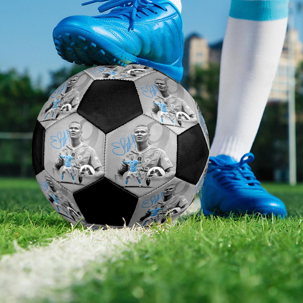Erling Size 5 Soccer Ball, Machine-Stitched PVC, Durable & High Bounce, All Ages Fit, Fan Merchandise, Matches & Outdoor Use.