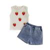 Toddler Baby Girl Summer Outfit 3D Strawberry Tank Tops and Denim Shorts 2 Piece Set