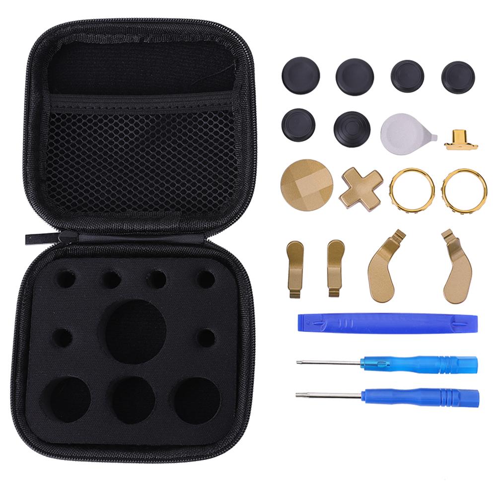 

16/18 в 1 Металлические джойстики Аксессуары Детали Лепестки D-pad Кольца Акценты Чехол Отвертка для Xbox One Elite Series 2 жёлтый