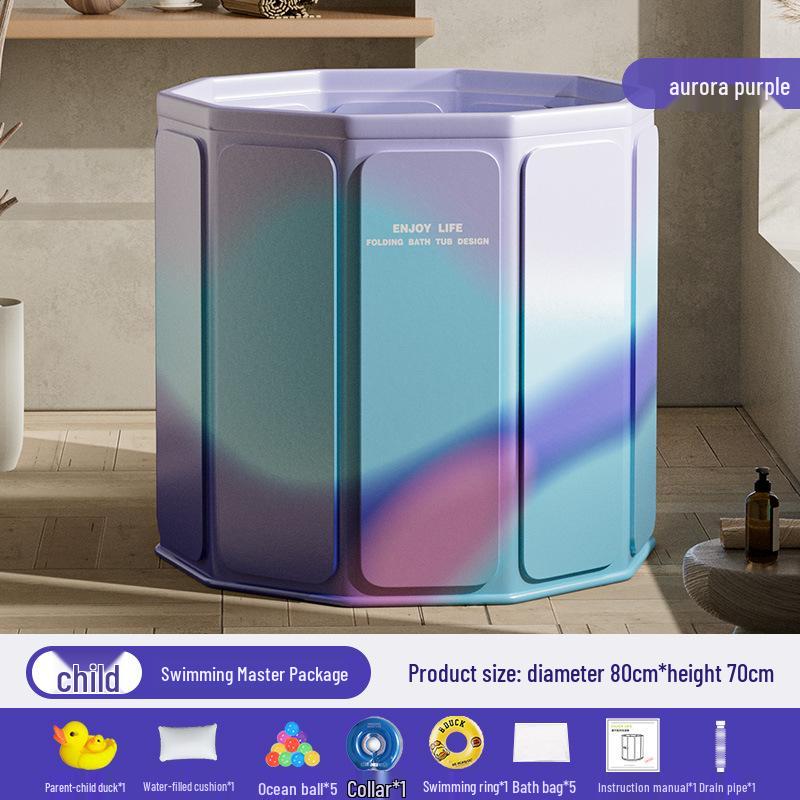 Portable Folding Bath Barrel for Adults & Children - PVC, No Installation Required