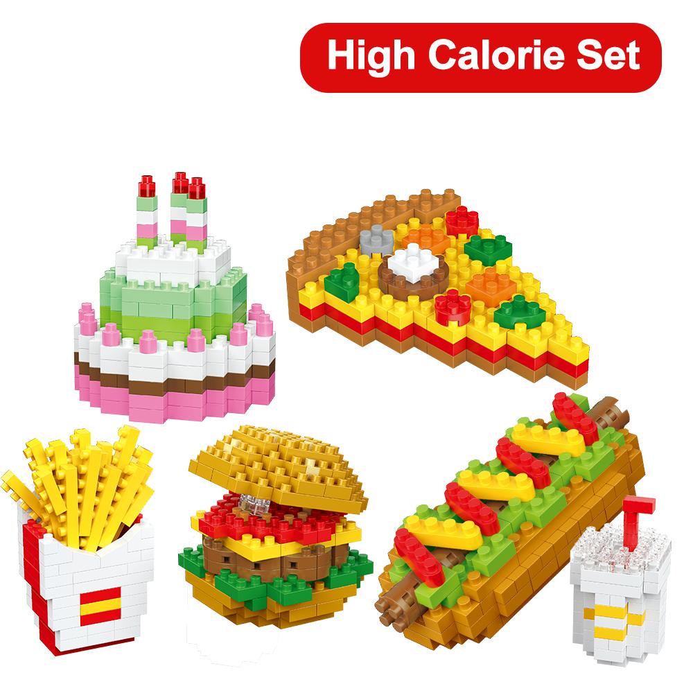 3D Mini Food Building Blocks Set Fries Hamburger Hot Dog Pizza Cola Red Wine Micro Particle Assembly Toy Children Christmas Gift