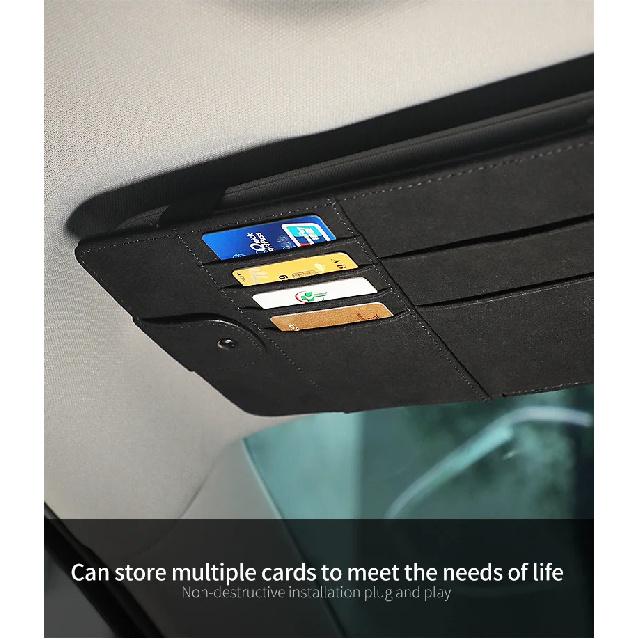 Car Sun Visor Suede Sunglasses Holder Multi-functional Card Holder Storage Pocket Car Interior Glasses Clip Car Accessories