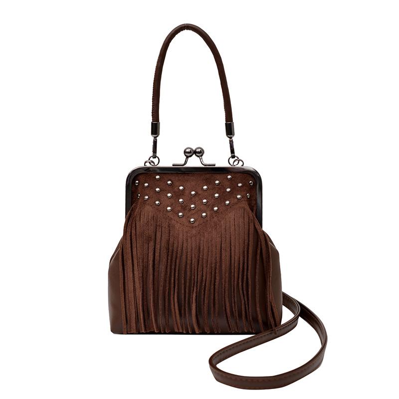 Fashionable Tassel Bag, Retro Heavy Industry Rivet Design Handbag, Single-shoulder Crossbody Bag