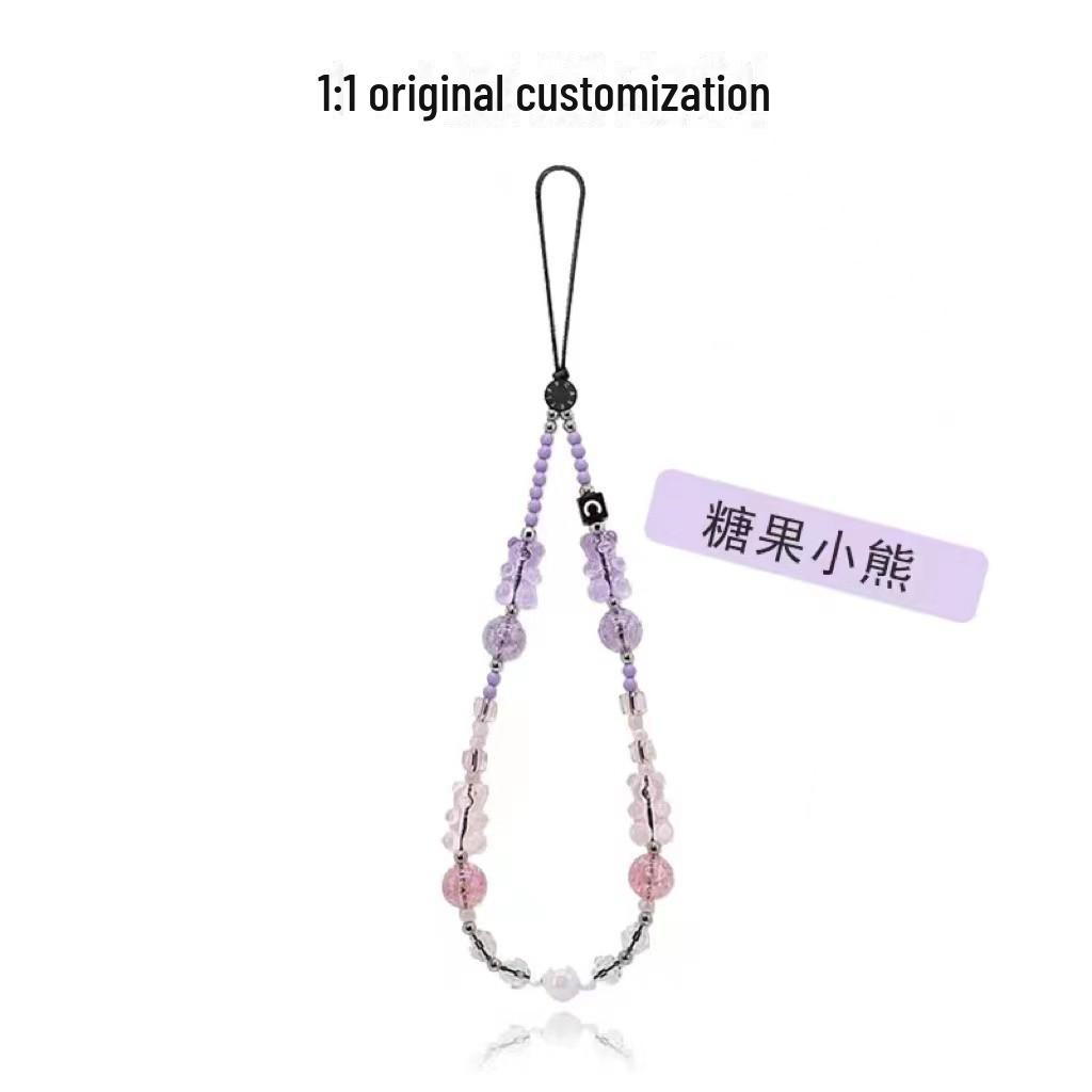 

Purple Pink Bear Phone Chain: Luxury CCD Pendant Lanyard & Wrist Chain