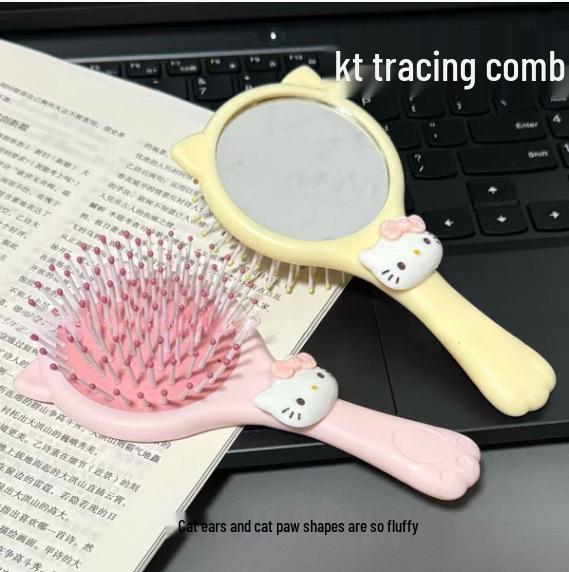 

Расческа-подушка с головой кота Рилаккумы и мини-зеркальцем - Милая мультяшная портативная массажная щетка два-в-одном