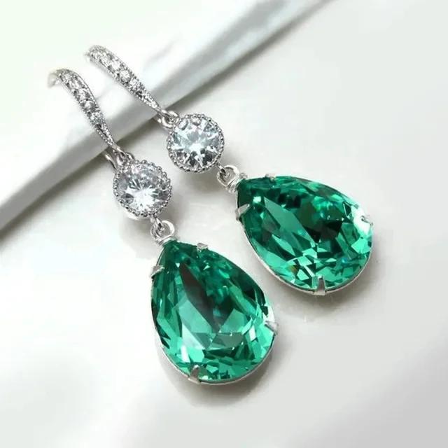 New Popular Women'S Pendant Emerald Earrings Retro Party Accessories With Bright Green Zirconia Elegant  Jewelry Gifts