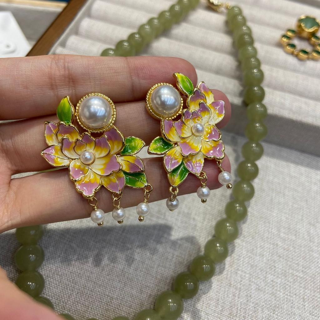 New Chinese Retro Natural Stone Beaded Necklace Female Niche High-End Green Jade 10Mm Xiaohongshu Jewelry