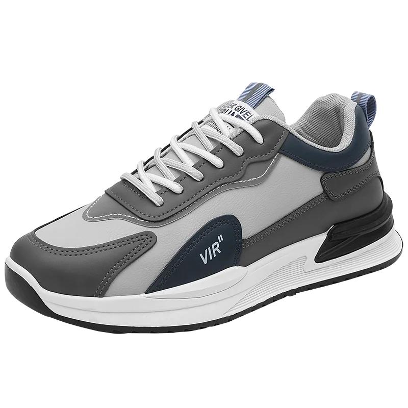 

New Men s Sneakers Four Season Leather Breathable Casual Sport Shoes High Quality Trendy Anti-slip Lace Up Walking Running Shoes 44 серый