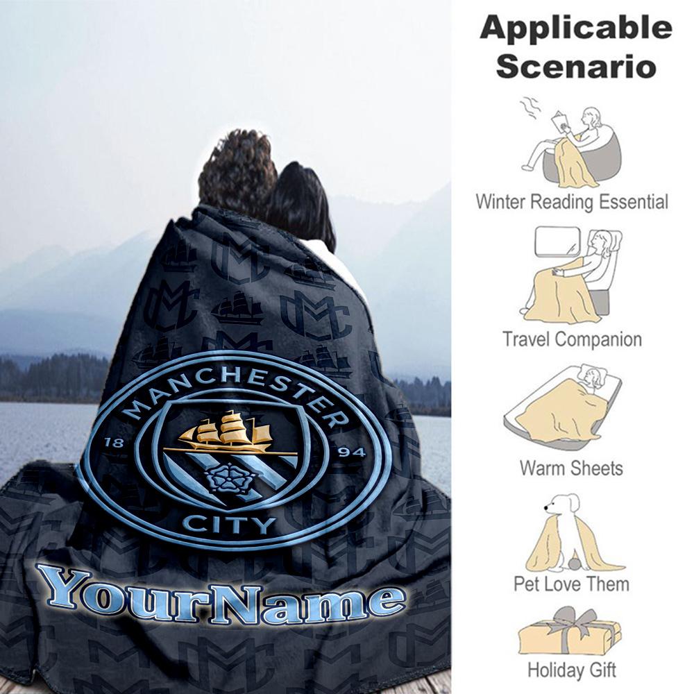 Manchester City Customize Text Blanket Gift Customizable Blanket Durable Comfort Great for Office Bedding Living Room Livingroom for All Occasions