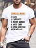 T-Shirt Man Things I Want Cars More Cars, Car Guy, Mechanic Print Summer T-Shirt Men's Round Neck Sports Breathable Short Sleeve