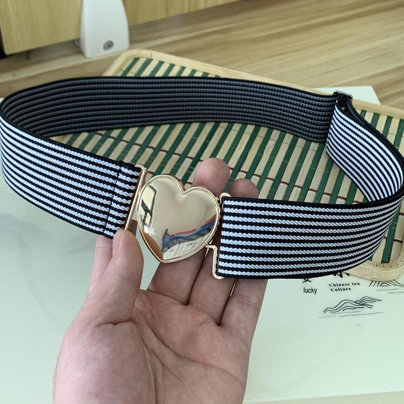 4CM Women's Elastic Waist Heart Pattern Leather Belt for Dress and Jeans