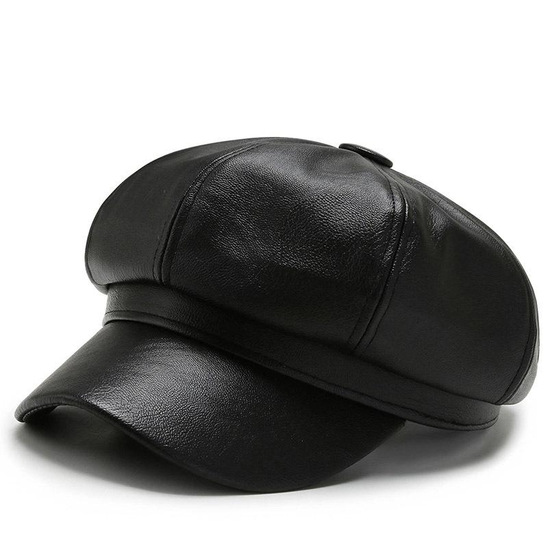8 Panels Newsboy Caps for Women PU Leather Cabbie Painter Hat Beret Cap Solid Simple Fashiomn Pu Beret for Fall Winter