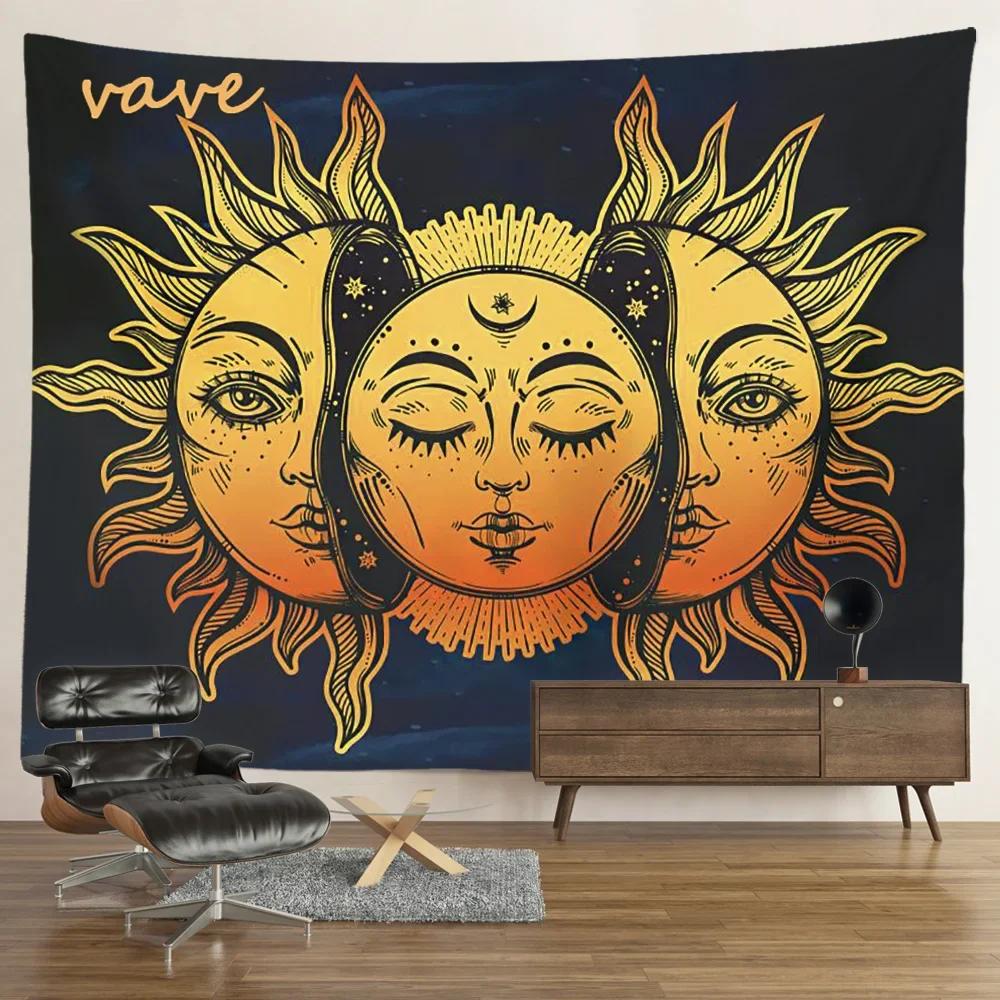 VIKAMA Mysterious Tarot Tapestry Sun Moon Mandala Wall Hanging for Meditation Witchcraft Altar Bohemian Home Decoration