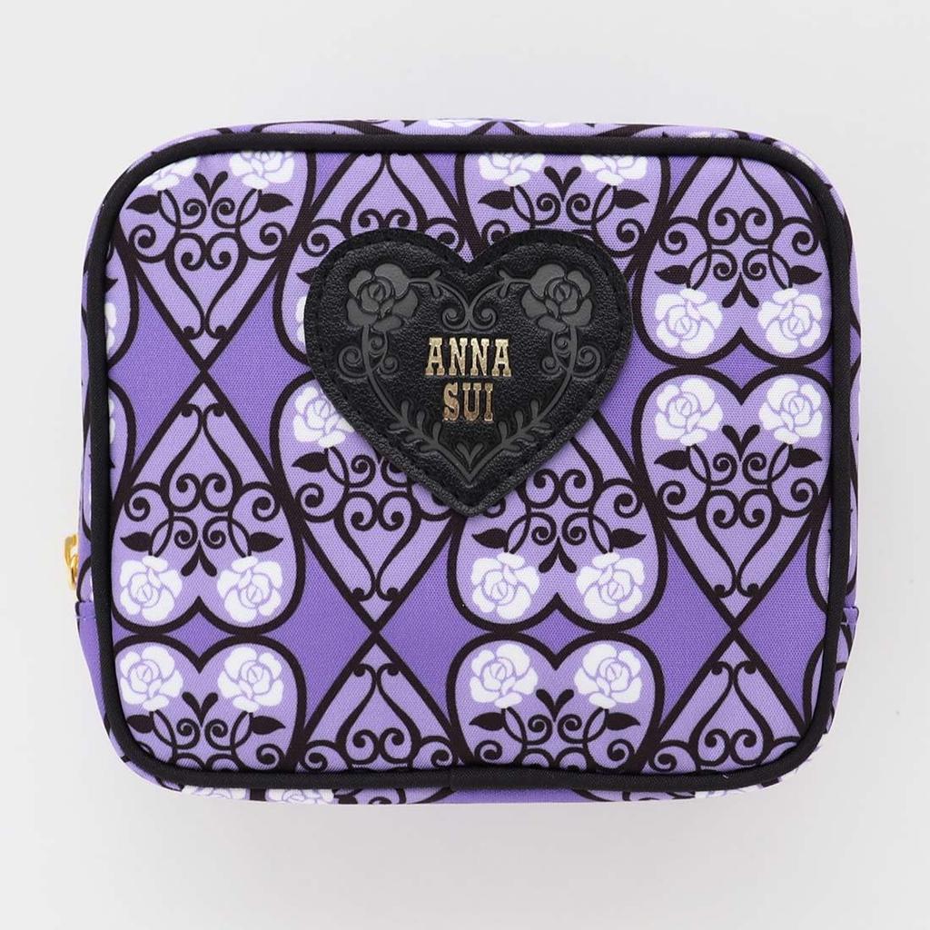 ANNA SUI Square Pouch (Purple Approx. 11cm X 13cm X 5cm) Heart Print Women's Accessory Case 000151-0004-01