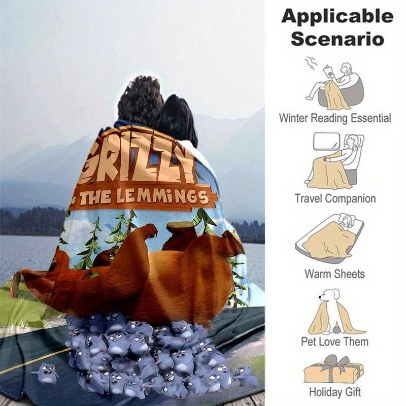 1pc, Grizzy & The Lemmings: Cozy Throw Blanket, Perfect for Home Decor, Couch Cover, Outdoor Use, Gifts, Flannel Blanket, Ideal for Bedroom, Living Ro