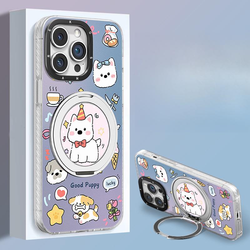 

Cute Puppy Stand Suitable for Apple 16 Fulcrum Mobile Phone Case Xiaomi 15pro Cartoon Oppo Anti-fall 13 Huawei Redmi K40/K40Pro