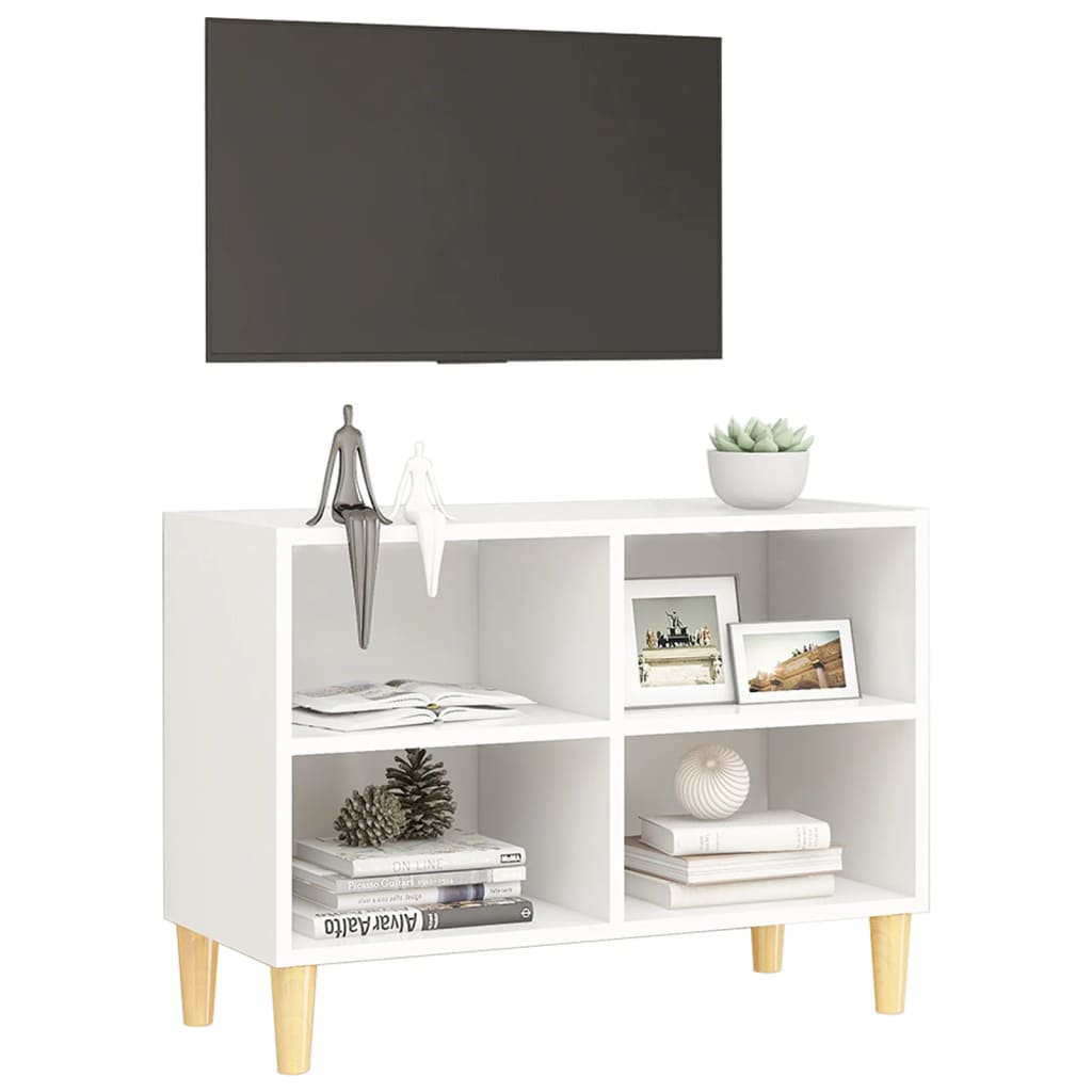 TV Cabinet with Solid Wood Legs White 69.5 x 30 x 50 cm