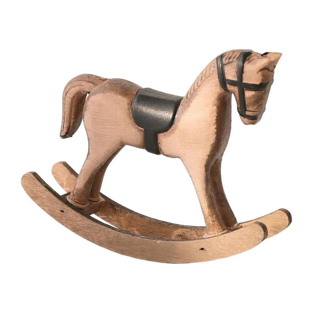 Wooden Rocking Horse Decoration Ornament Wooden Horse Statue Decoration for Living Room Bookcase Bedroom Desktop Parties