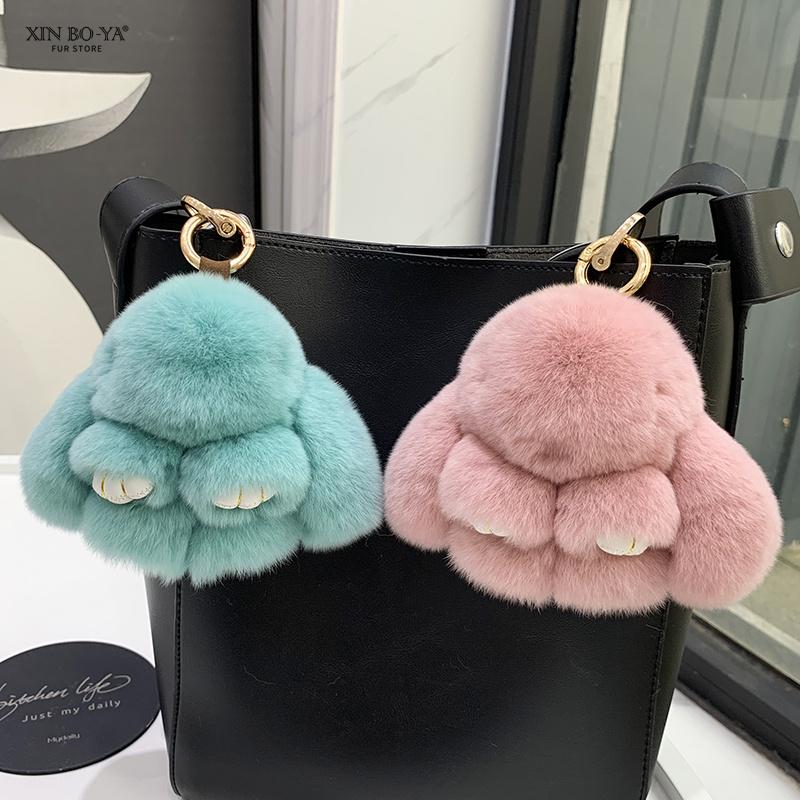 Mini Cute Real Rex Rabbit Fur Bunny Keychain Toy Doll Keyring Tote Bag Charm 10CM Fur Rabbit Keychain Car Bag Pendant