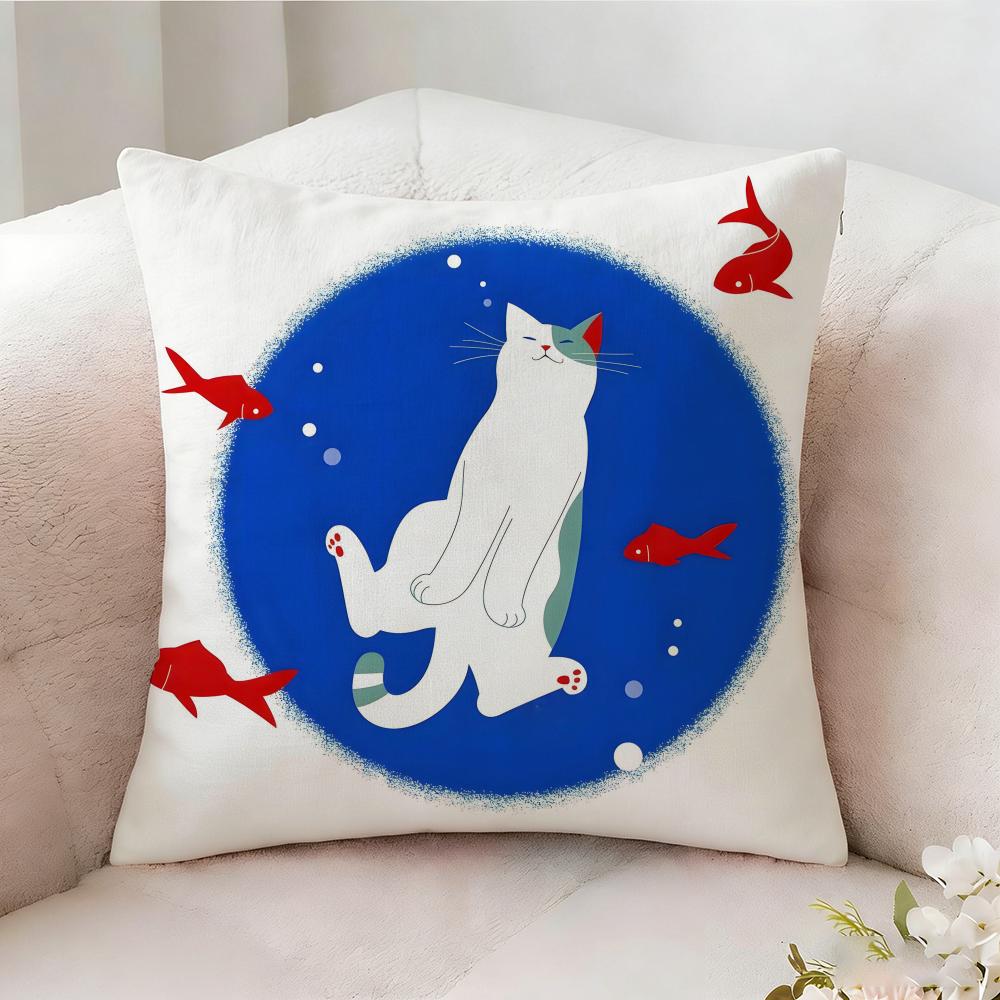 Flat Style Illustration Cat Pillow Case Pillowcase, Double-sided Printed, Sofa Cushion, Bedroom Headboard Pillow