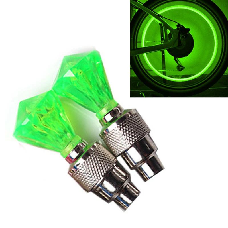 2PCS Wheel Spoke Tire Valve Cap for Bike Bicycle Motorcycle Car Gemstone Skull Shape Neon LED Light Lamp Bulb Polychrome