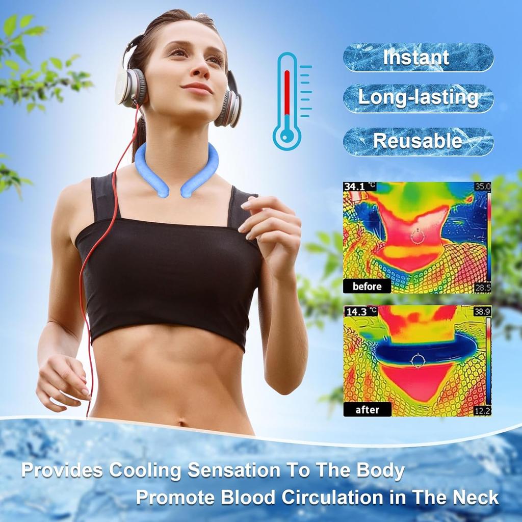 Neck Cooling Tube, Portable Wearable Cooling Neck Wraps Freezes Below 64°F, Reusable Ice Ring Body Cooling Products for Indoor Outdoor Sports