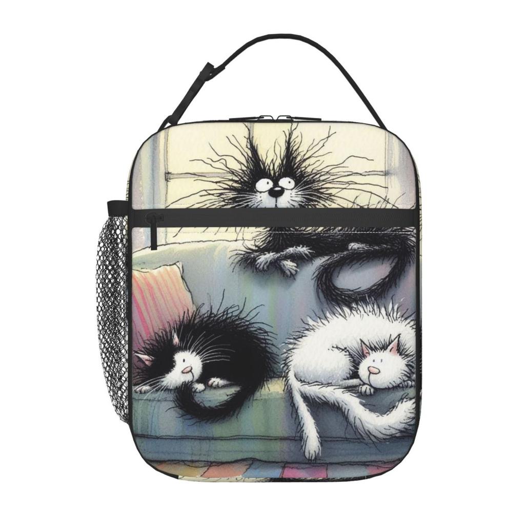 Cartoon Cat In Colour Sofa Pattern Insulated Lunch Bag for Women Children Leakproof Food Boxes Thermal Lunch Box Tote