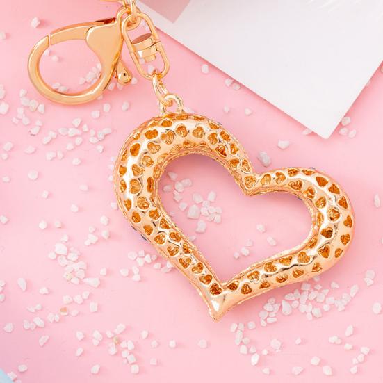 Keychain Pendant 3D Cartoon Heart Design Colorful Rhinestones Inlaid Key Chain with Lobster Clasp Key Ring Bags Accessories