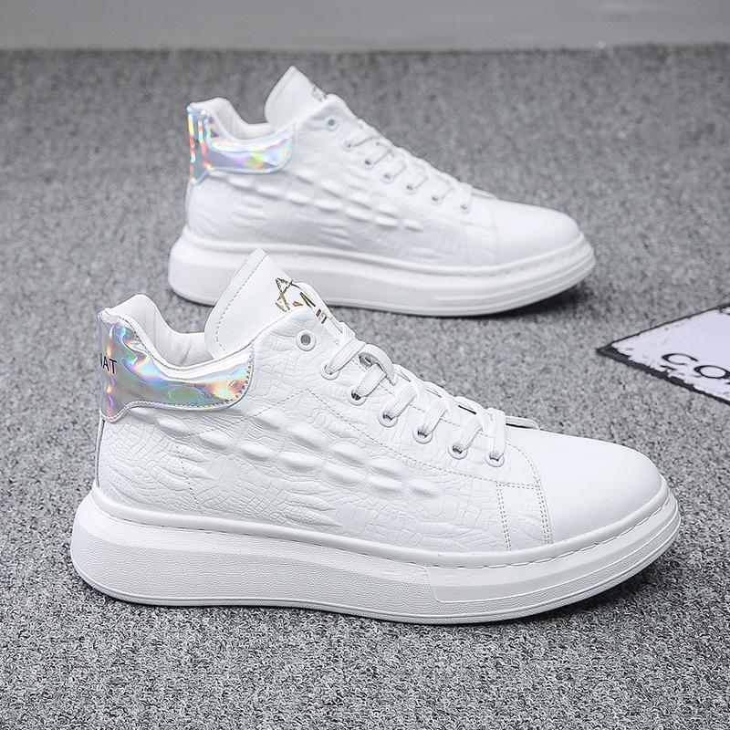 Spring and autumn new shoes men's trend men's shoes cowhide mid-top trendy shoes soft baseplate shoes fashion men's shoes Wenzhou