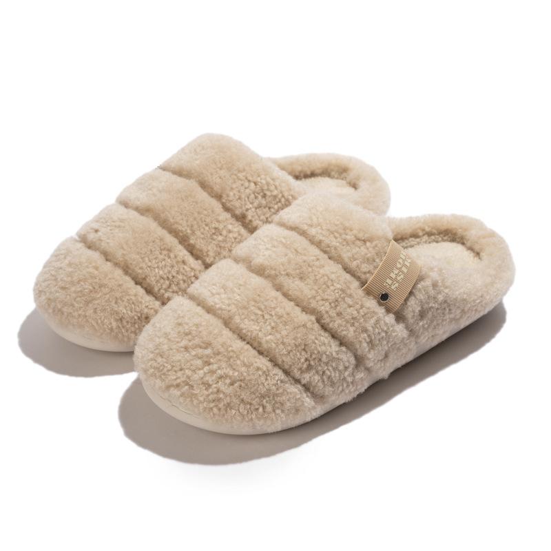 New Solid Color Simple Plush Slippers Autumn and Winter Couple Indoor Household Plush Warm Non-slip Cotton Slippers