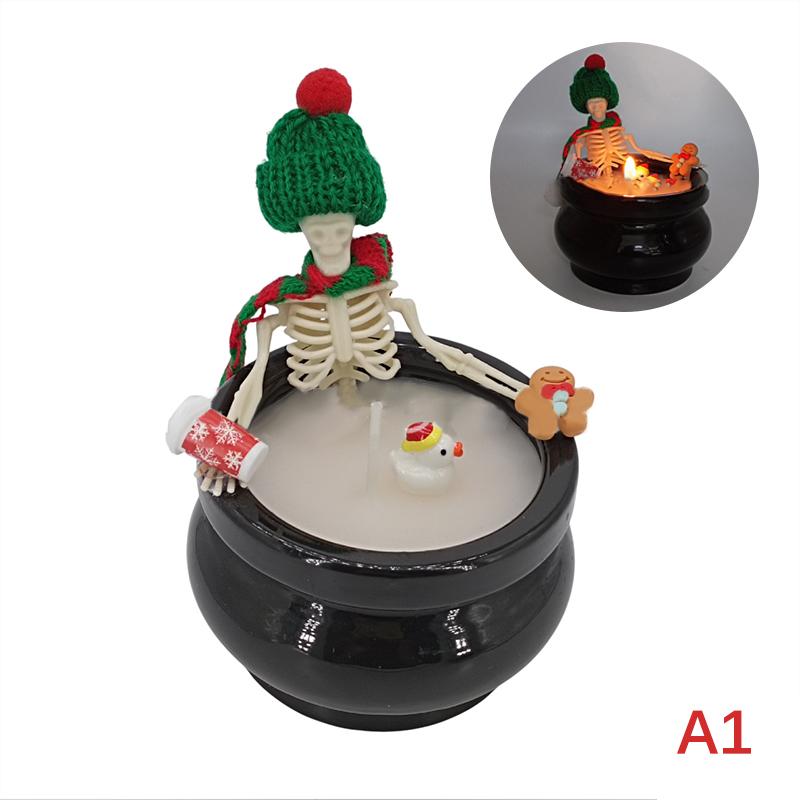 Halloween Skeleton Candle Halloween Decorations Ornament Gothic Cauldron Bathing Skull Candle With Hat Scarf Home Decor Gift