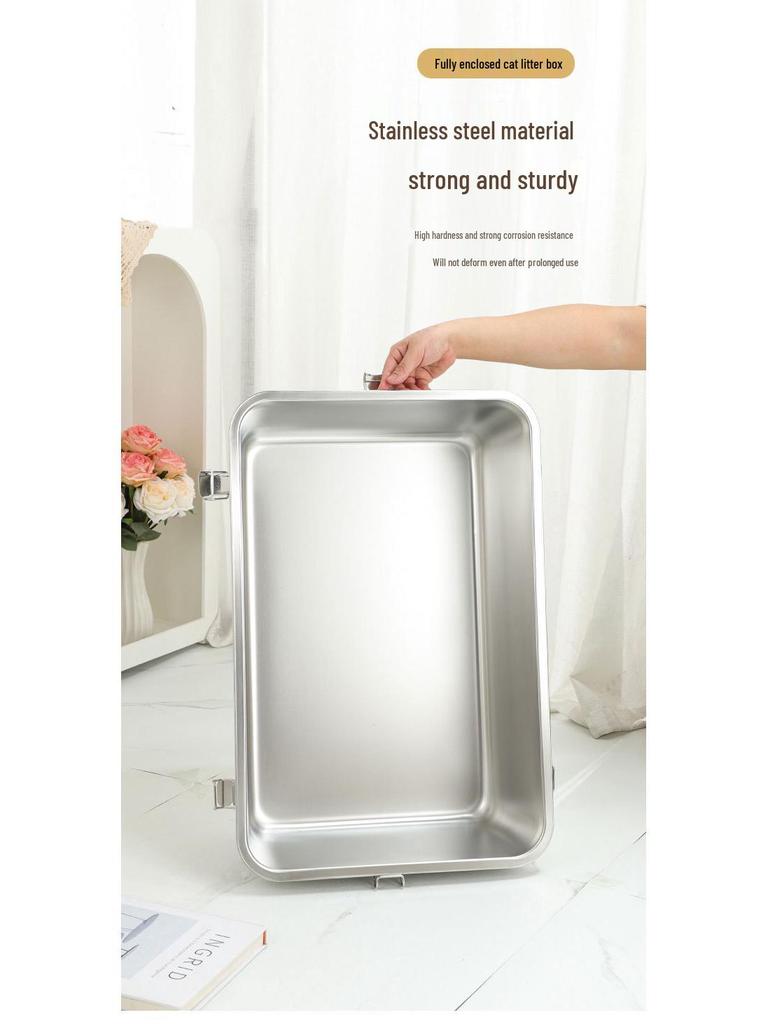All-Steel Enclosed Stainless Cat Litter Box, Odor & Splash Proof, Extra Large