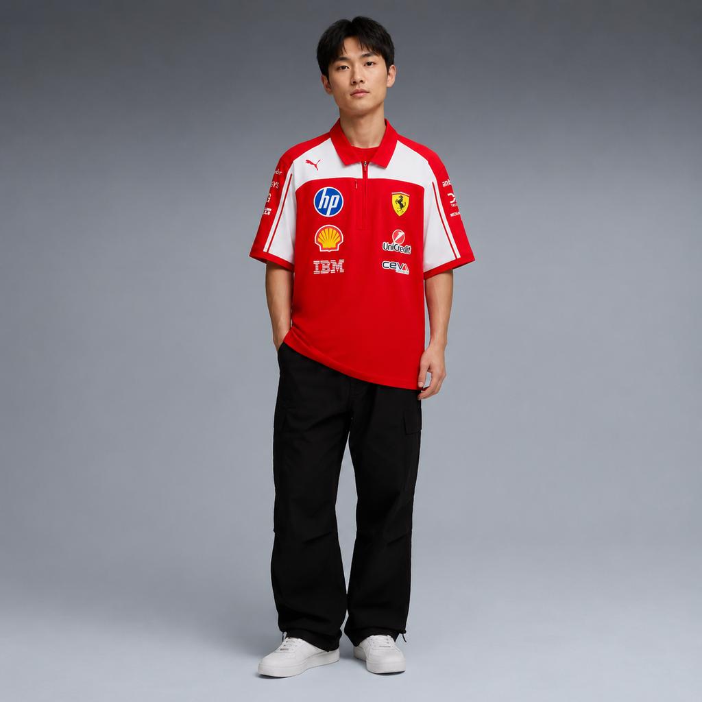 Puma Scuderia Ferrari HP Replica Series Knitted Short Sleeve Polo Shirt Unisex tops 713826-01