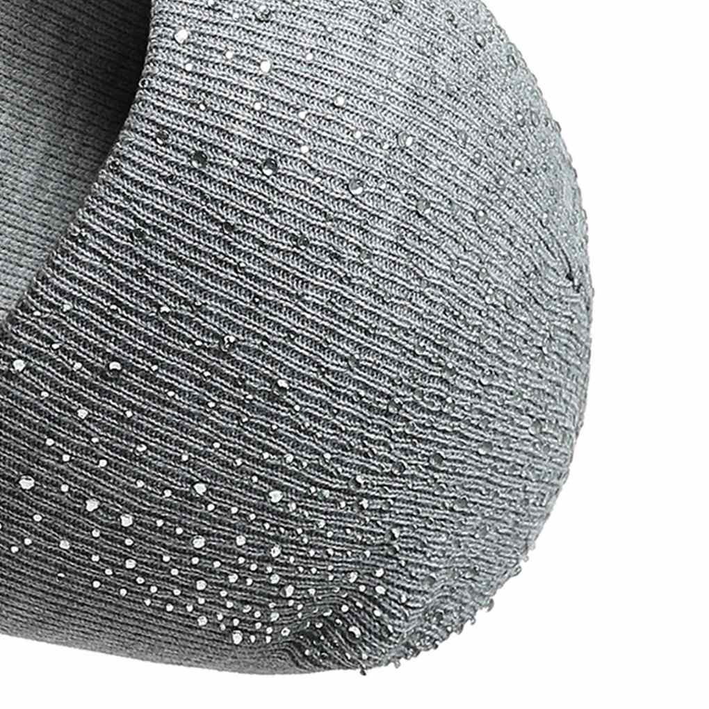 Warm Rhinestones Knitted Caps Pinstripe Hats Slouch Beanie Outdoor Fall Winter