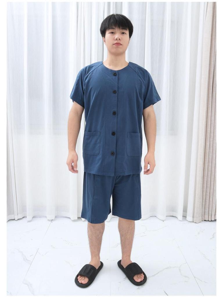 Summer Short Sleeve Cotton Clothing for Bedridden & Post-Op Patients
