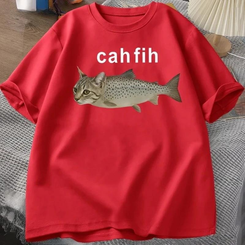 Qui comprend ! Ce Chat a un Corps de Poisson, Mode Fun et Drôle à Manches Courtes, T-shirt en Coton Doux d'Été pour Enfants et Adultes