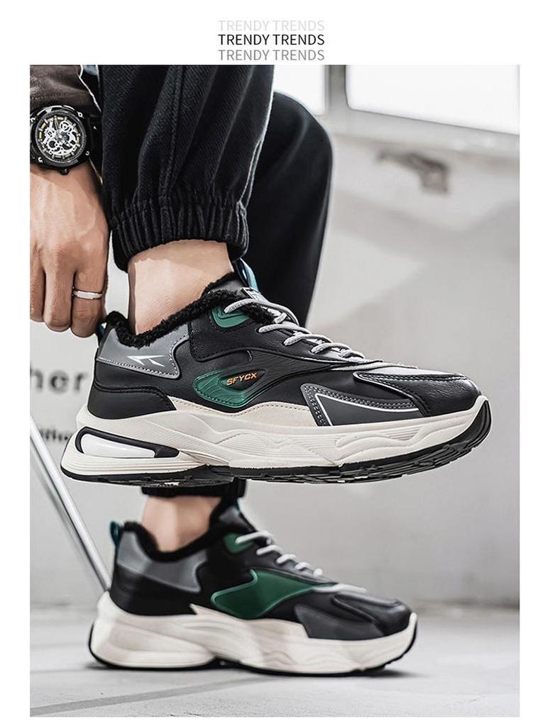 Men's Winter Fleece-Lined Sneakers - Trendy Thick-Soled, Warm Cotton Dad Shoes