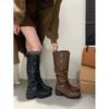 2025 Autumn and Winter Niche Design Wasteland Wind Tall Women's Boots Retro Pleated Thick Heel Stacking Boots Long Boots