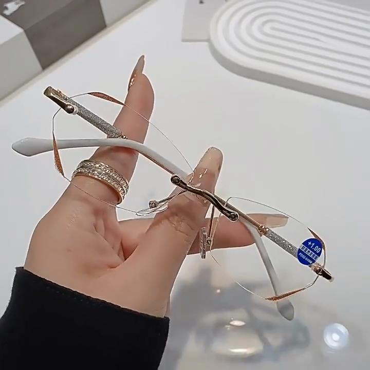 Óculos de miopia femininos sem aro com corte de diamante, óculos anti-luz azul menos com prescrição finalizada, óculos de visão próxima, dioptria
