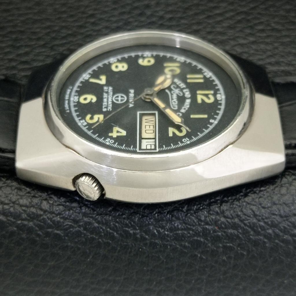 VINTAGE WEST END WATCH CO AUTOMATIC SWISS MENS BLACK COLOR DIAL WATCH a700150-5 R201-a700150