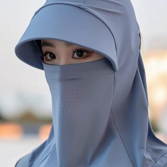 Sun Hat Ice Silk Cooling Fabric UPF50+ Full Face Neck Gaiter Sun Protection Hat Breathable Holes Thin Cycling Headgear