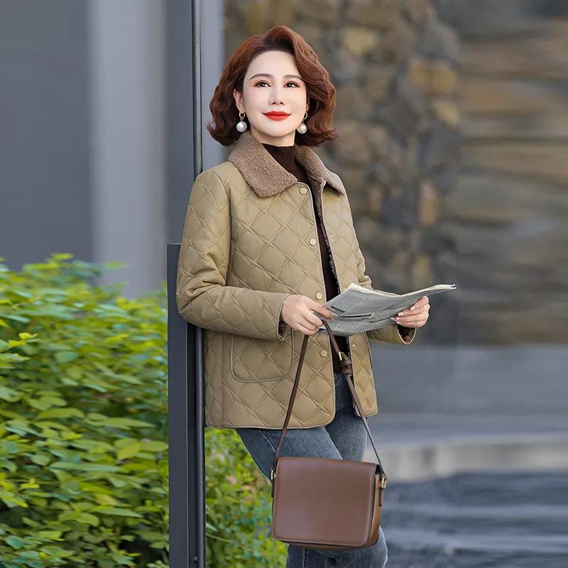 Mutter Winter PU Leder Steppjacke, Western-Stil Mode Steppjacke, Mittelalterliche und ältere Plus Samt Warme Steppjacke, Damen