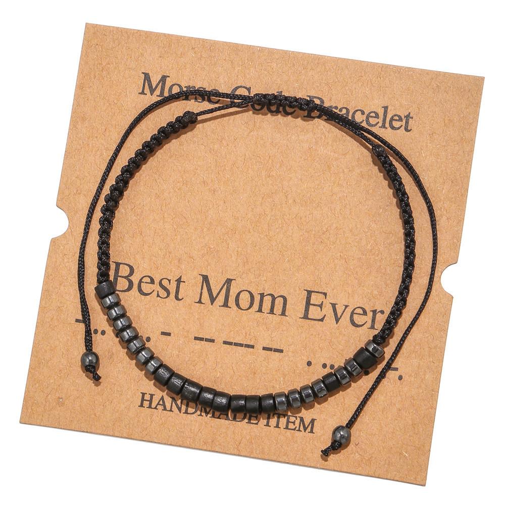 Kreatives Schwarzes Eisenstein Schnur Holzchip Perlen Handgewebtes Karten Paar Armband