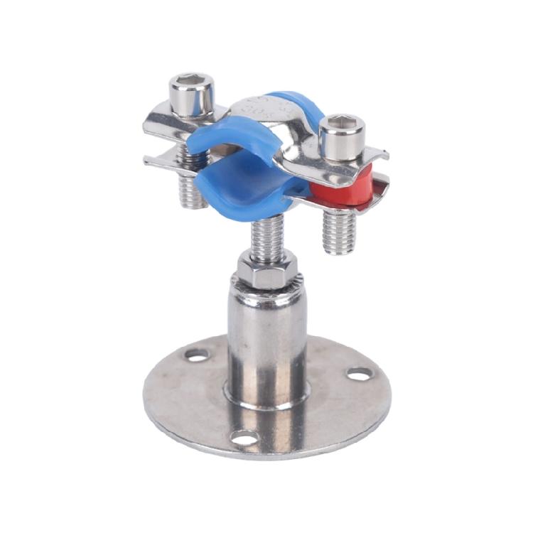 Round Base Pipe Support Bracket 4 Pack with Height Adjustment, Rubber Lined Grip and Stainless Hardware for Repairs