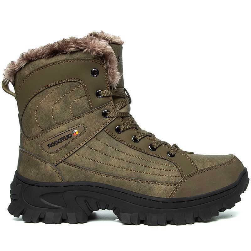 Autumn and Winter Thick-soled Tall Outdoor Men's Off-road Boots, Snow Boots, Fleece and Wool Lace-up Outdoor Mountaineering Boots