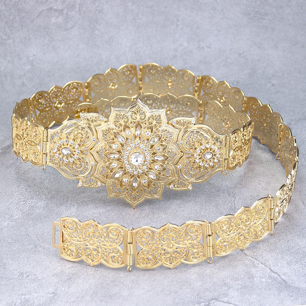 Poyasa Fashion Caucasus Women Dress Belt Metal Waist Chain Adjustable Length Arabic Bridal Wedding Jewelry Waistband