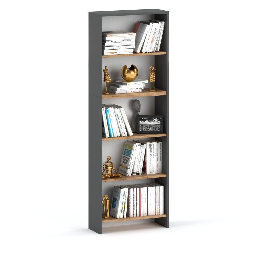 Büro-Bücherregal Graueiche Wotan 60cm 5 Regale Loft Spielzeugregal